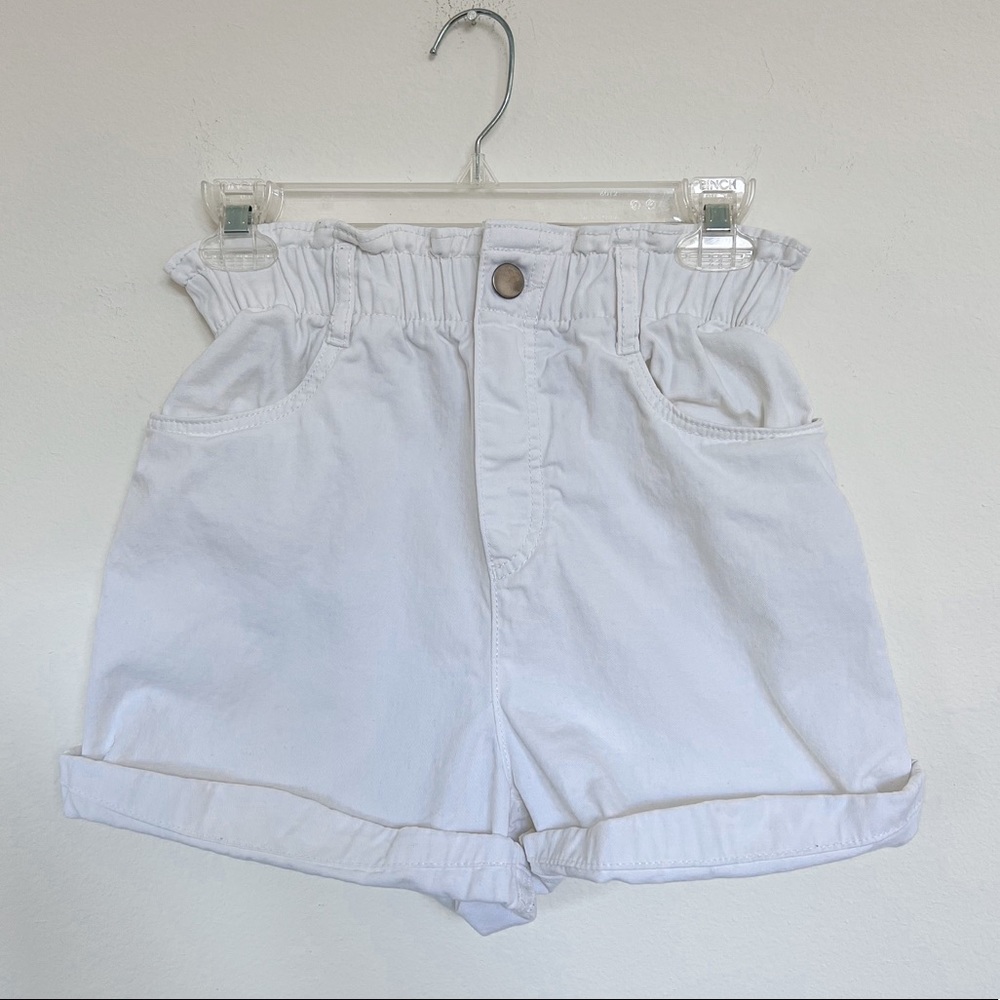 H&M Paperbag Waist High Rise White Denim Shorts Size XS